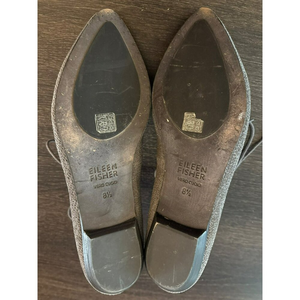 Eileen Fisher Vero Cuoio Gray Lace-Up Ankle Flats With Back Zippers Sz 8.5 - Picture 6 of 7